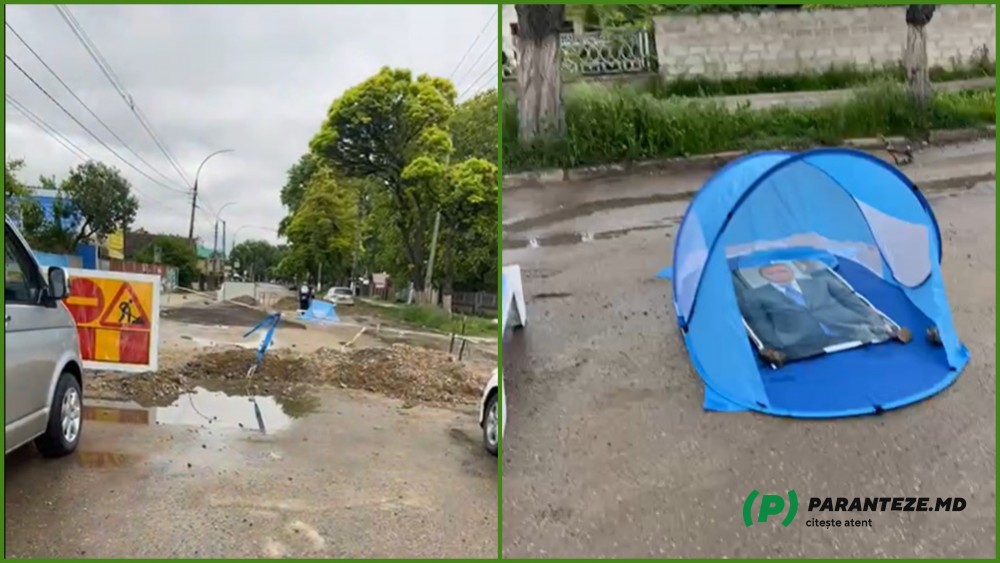 După ce a fost plimbat cu barca, „turistul” Renato Usatîi a fost băgat în cort, în mijlocul unei străzi blocate